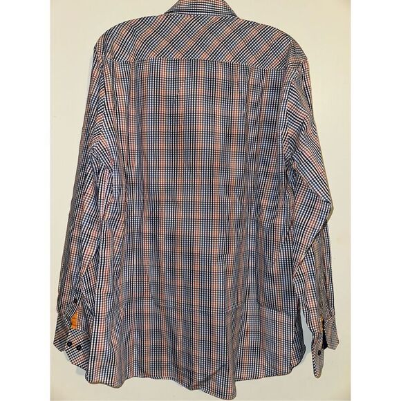 Cote Opera Paris Formal Shirt button down blue orange white gingham size 17 43 L - Picture 2 of 6